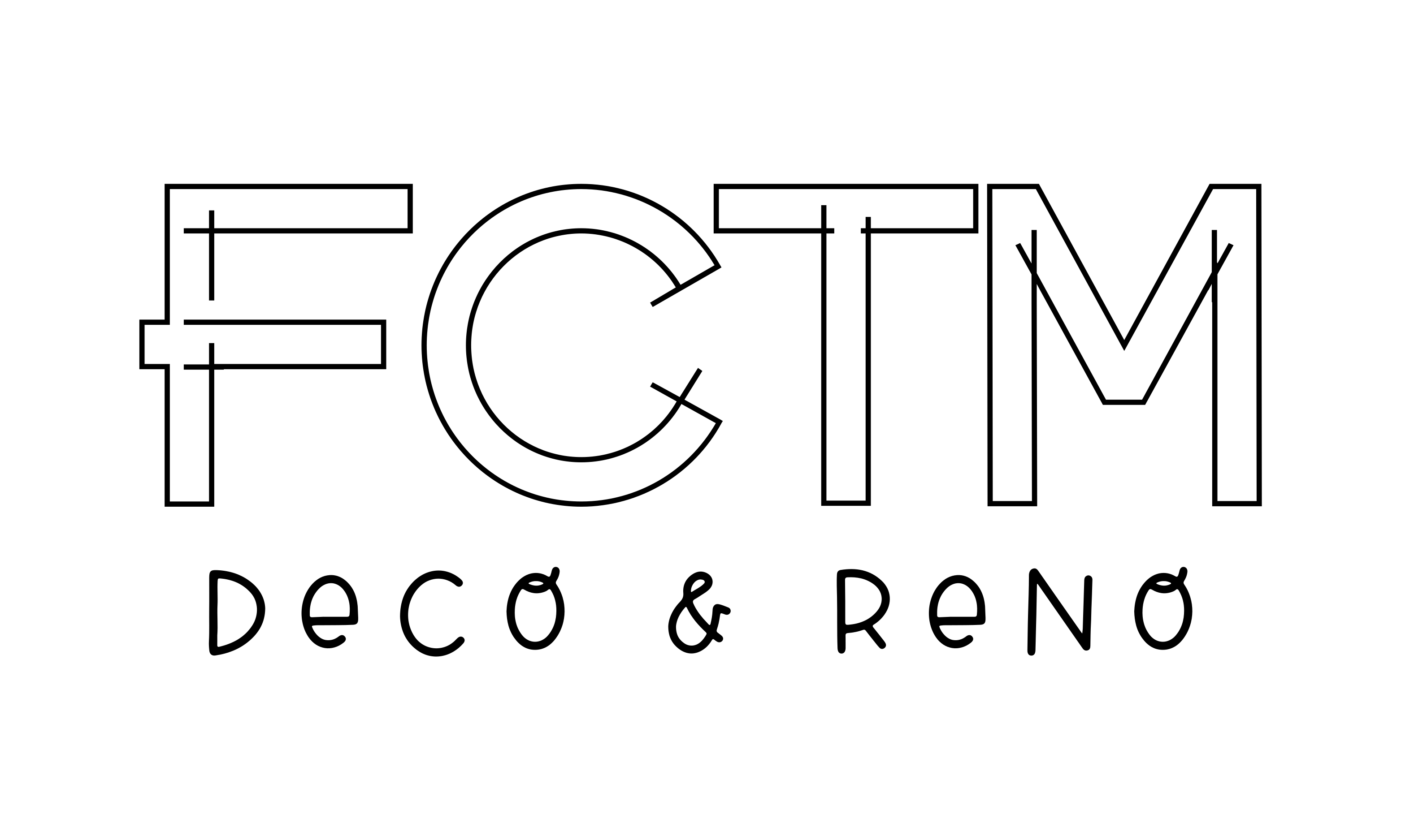 Logo de la société fctm blanc et noir. Société spécialisée dans la rénovation et décoration.